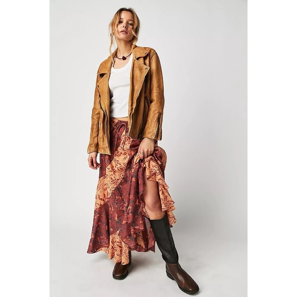Free People Dresses & Skirts - Free People Jackie Maxi Skirt Mixed Floral Print Asymmetrical Pull-on XS 283133